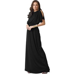 KOH KOH Women's Split Sleeves Smocked Elegant Cocktail Long Maxi Dress (Black, XS)