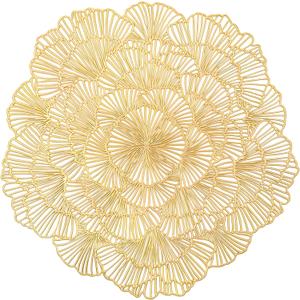 Round Gold Placemats Set of 4 Flower Tablemats Round Vinyl Place Mats Table Setting Kitchen Table Mats for Dining Table Holiday Wedding Decorative