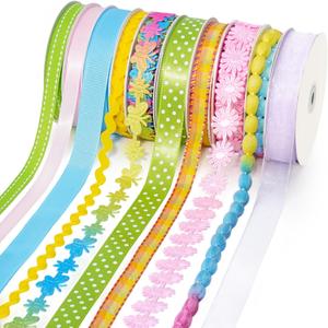 LaRibbons Spring Ribbon Set, Pastel Easter Craft Ribbons with Floral, Polka Dot & Gingham, Ideal for Gift Wrapping, Hair Bows, Spring Decor, DIY Crafts 46 Yards
