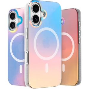 LONLI Hue - Magnetic Case for iPhone 16 - [Compatible with Magsafe] - [360 Shock-Absorbent Bumper] - [Cute and Unique Phone Cover for Girls and Women] - Fluorescent Holographic Iridescent