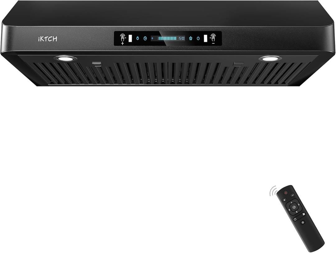IKTCH 30 Inch Under Cabinet Range Hood 900 CFM, Black Kitchen Vent Hood with 4 Speed Gesture Sensing & Touch Control Panel