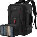 LOVEVOOK Travel Laptop Backpack for Men, 35L Large Carry On Backpack Personal Item Size, Airline Approved Waterproof Bookbag with 2 Packing Cubes Fits 15.6" Laptop, Black
