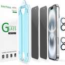 amFilm Auto-Alignment OneTouch for iPhone 16 [6.1''] privacy Screen Protector,Tempered Glass, 30 seconds Installation, Bubble Free, Case Friendly, Anti-Scratch [2Pack]