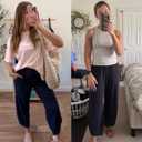 Xiaoxuemeng Womens Baggy Wide Leg Pants Casual Elastic Waisted Palazzo Harem Pants with Pockets (Blue, L)