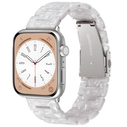 CRIS-BAND Compatible with Resin Apple Watch Bands Series 7/8/9/10/11 46mm 45mm 44mm 42mm for Women,Fancy Strap for iWatch Ultra 3/2 49mm Series 6/5/4/3/2/1/SE3 Slim Light Bracelet Wristband (Pearl-Silver, 38mm/40mm/41mm/42mm(Series 11/10))