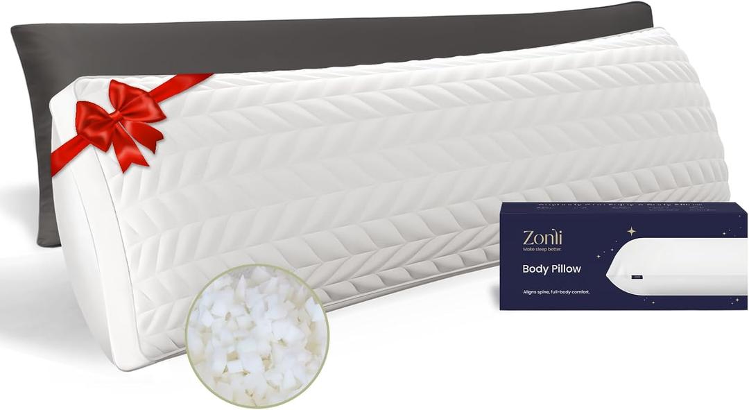 ZonLi Long Body Pillows for Adults, Memory Foam Body Pillow Adjustable, Firm Support for Side Sleepers, Pregnant Women, Washable Quilted Pillowcase, 20 x 54 Inch, Gifts, Dark Grey Set