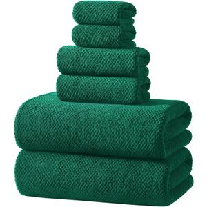 REDKISS Soft 6 Piece Bath Towel Set - 2 Bath Sheets, 2 Hand Towels, 2 Washcloths - Highly Absorbent, Quick Dry, Lightweight Towel Sets Collection, Premium Dark Green Towels for Bathroom, Gym & Spa