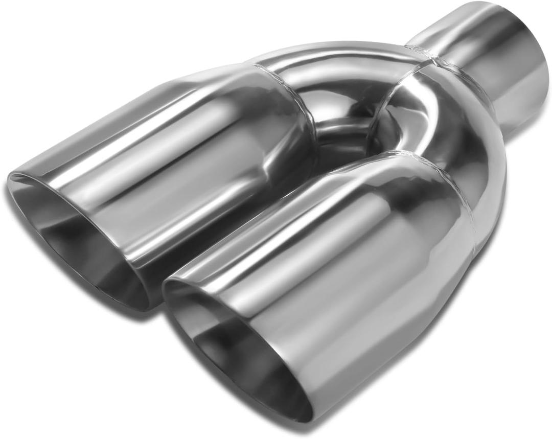 A-KARCK Dual Exhaust Tip 3 Inch Inlet 4" Dual Outlet 12" Overall Length Polished Stainless Weld-On Duo Layer Angle Exhaust Tailpipe Tips for Car Truck (Left)