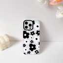 NITITOP Compatible with iPhone 15 Pro Max Case Cute Clear for Women Girls Black Flower Floral Pattern Ultra Slim with Bumper Protector Soft TPU Anti-Yellow Protective Phone Cover - Black