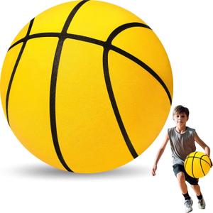 VioraWhite Silent Basketball Size 7 Indoor Basketball Foam Indoor Upgrade Silent 9 Inch Elastic Inside for Dribbling Training Practice Ball (Yellow)