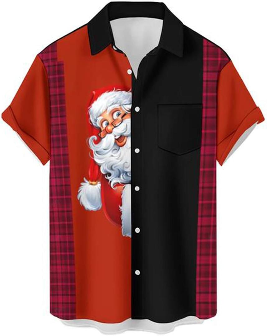 Deer Lady Mens Christmas Shirts Short Sleeve Button Down Shirts Funny Xmas Santa Hawaiian Shirt (XXL)