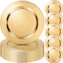 12 Packs Chargers Plates Bulk 13 Inch Stainless Steel Hammered Rim Round Elegant Dinner Plates Luxury Decorative Chargers for Wedding Party Catering Upscale Events (Gold)