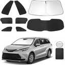 TINGLU Window Shades for Toyota Sienna 2021-2025 Accessorie Car Side Full Windows Rear Triangular Windshield Sun Shade Sun UV Rays & Privacy Protection for Camping,Napping,and Relaxing 8PCS