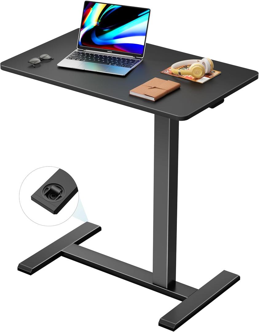 Overbed Bedside Table with Hidden Casters,Adjustable Hospital & Home Use Bed Table, Rolling Laptop Table, Mobile Standing Desk,Black