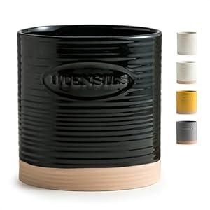 YHOSSEUN Black Utensil Holder for Kitchen Counter, Cooking Utensil Holder Large Spatula Holder, Oval Crock for Kitchen Tools Utensil Caddy, Modern Kitchen Decor Cooking Gifts