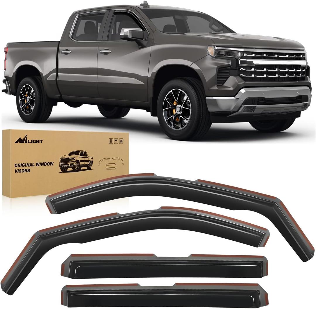 Nilight in Channel Rain Guards for Chevy Silverado/Sierra 2500HD/3500HD 2020 2021 2022 2023 2024 2025 Crew Cab Original Window Deflectors, Vent Window Visors-4PCS
