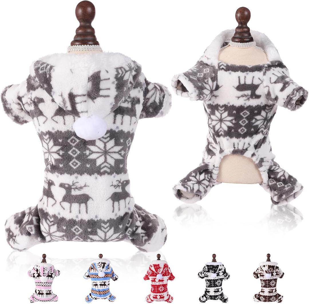 Dog Christmas Sweater Clothes, Puppy Winter Warm Soft Pajamas, Flannel Onesie PJS for Small Dogs, Pet Holiday Parties Fleece Pullover Sweaters cat Doggie boy Girl (XX-Large, Gray)