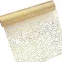 Coume 11" x 33 FT Gold Table Runner, Sheer Gauze Sequin Glitter Foil Table Runner Roll Mesh Metallic Gold Tables Decoration for Valentine's Day Mother's Day Wedding Anniversary Birthday Party Holiday