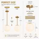 Modern Globe Pendant Light Mid Century Opal Glass Hanging Light Fixture Gold Finish, 3-Light Glass Pendant Lighting for Kitchen Island Dining Room Bedroom Hallway and Bathroom, Glass - 3-Pack