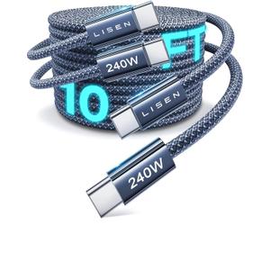 LISEN 240W Type C Charger Fast Charging Cable [10ft, 2-Pack] Long USB C Cable Fast Charging Cords 10 Foot C to C Cable Fast Charging PS/2 Charging Cable for iPhone 17/16 Series, MacBook Pro Air (Midnight)