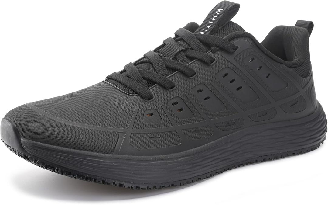 WHITIN Men's Restaurant or Food Service Shoes Male Slip Resistant Wide Toe Box Work Sneaker Size 11 Waterproof Zero Drop Walking Kitchen Zapato de Trabajo para Hombre Black 45
