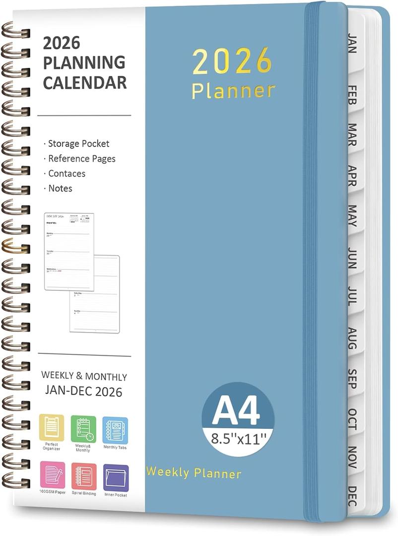 2026 Planner, Weekly and Monthly Calendar Academic Planner, Jan 2026 - Dec 2026, 8.5 x 11'', Planning Agenda Book for Desk Accessories and School Supplies - Letter Size (Blue)