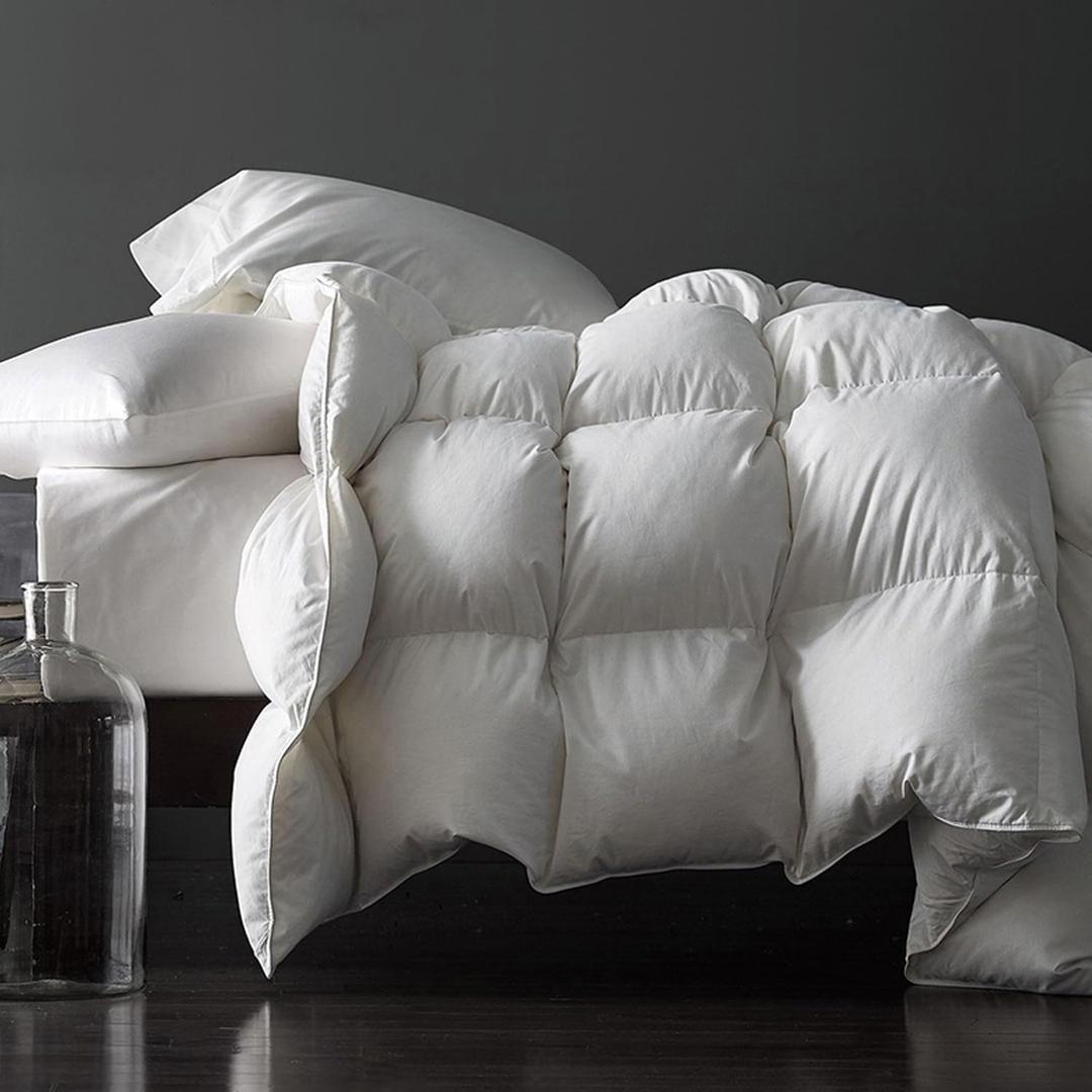 Royoliving Premium Feathers Down Duvet Insert Comforter Queen Size All Season Medium Warmth White 100% Cotton Cover with Corner Tabs (90x90, 50 oz)