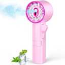 Ausic Portable Handheld Misting Fan, Pink Turbo Fans with Mist, High-Speed, Personal Small Water Spray Fan, Outdoor Cooling Rechargeable Battery Pocket Fans for Travel/Makeup/Shopping/Beach