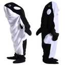 Deserthome Wearable Whale Blanket Onesie for Adult Costume, Super Soft Comfortable Whale Hoodie, Black Whale Small