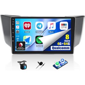 8 Core 4G+64G Qualcomm Car Stereo for Lexus RX300/RX330/RX350/RX400H 2004-2009: Android 15 Car Radio with Carplay Android Auto9 inch IPS Touch Screen, Bluetooth5.1, GPS, Dual-Band WiFi, Rear Camera