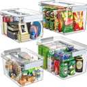 Plastic Storage Bins with Lids Stackable organization and Storage Containers for Organizing Snacks, Crafts, Tools Clear Storage Box with Latching handle(Clear, 2PCS-4.5QT 2PCS-8.5QT)