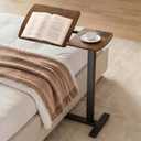 Sakugi Overbed Bedside Table with Wheels, Height Adjustable Laptop Desk, Hospital Bed Table with Right-Side Tilt Top, Rolling Bed Tray for Home & Office,27.6" L x 12.9" D x 29.1"39" H, Brown