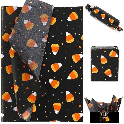 Whaline 100 Pieces Candy Corn Tissue Paper Halloween Theme Gift Wrapping Paper Colorful Packaging Paper DIY Art Craft Paper for Home Holiday Birthday Trick or Treat Party Gift Decor, 14 x 20 Inch