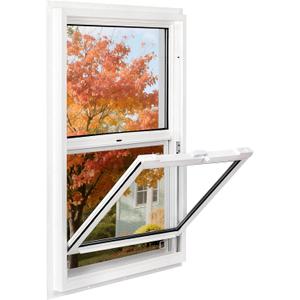 Vinyl Single Hung Sliding Window, 24" x 38" Household Window with Double-Pane Insulated Tempered Glass, White Energy-Efficient Soundproof Window for House, Mobile Home