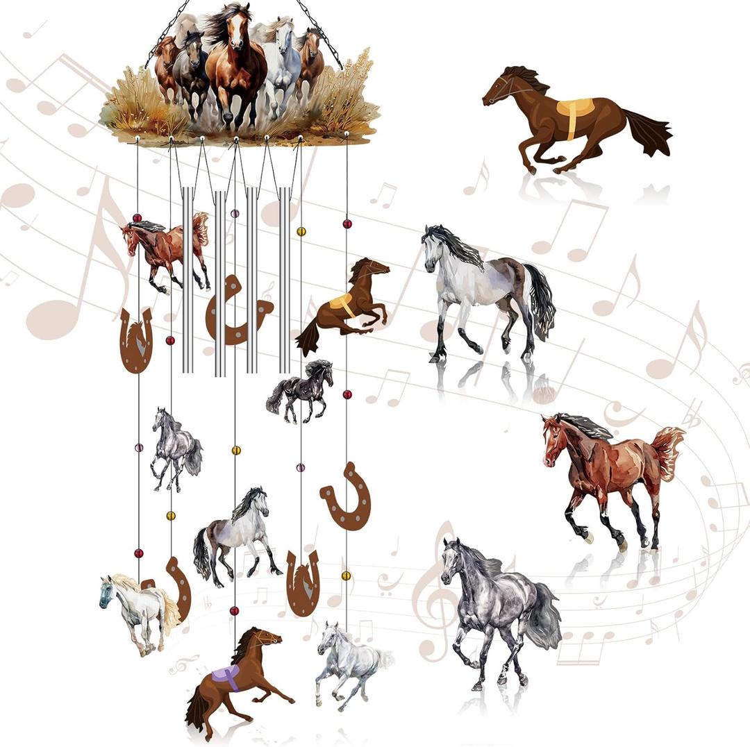 Chunful Christmas Horse Wind Chimes for Outside Aluminum Tubes Hanging Bells Memorial Windchimes with Shook Metal Horse Wind Chimes for Christmas Yard Decor Supplies for Home Lawn Porch Patio Garden