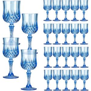 XKXKKE Blue Plastic Wine Glasses Set of 24, Plastic Water Goblets for Parties, Stemmed Drinking Glasses for Wedding Reception, Grand Event Party Bar Supplies Reusable Drinking Cups