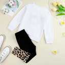 2 x Toddler Girl Clothes Figure Graphic Drop Shoulder Top Pullover Leopard Print Pants Fall Winter Outfit Set (6-7 Years)