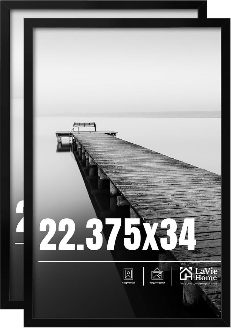 LaVie Home 22.375x34 Picture Frame 2 pack, Display Pictures 22.375 x 34 Puzzle Frame, 22.375x34 Black Photo Frame with HD Plexiglass, Display Frame for Vertical or Horizontal, Classic Collection