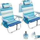 2 Pack Backpack Beach Chair for Adults Green Stripe