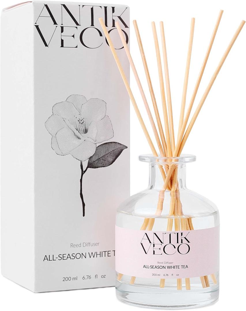All-Season White Tea Diffuser  Home Fragrance with 8 Rattan Sticks  Long Lasting, Fresh White Tea & Citrus Scent  Non-Toxic, Premium Reed Diffuser for Home or Office  90 Days