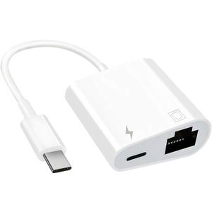 USB C to Ethernet Adapter 2 in 1 USB C to RJ45 Adapter with Type C PD Charging Port Compatible with iPhone16/Android/MacBook Supports 100Mbps Ethernet Network