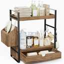 2-Tier Bathroom Counter Organizer with Drawer and Basket, Wood Countertop Organizer for Storage, Skincare Organizers for Vanity, Counter Shelf for Bathroom Organization(Dark Brown)