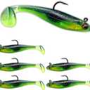 USA Bass Tackle Patriot Shad - Scent Infused Paddle Tail Swimbaits Pre Rigged Fishing Lures Premium Bait Strong Owner Hook, Fishing Gear for Bass Freshwater Predator Fish (1/4oz - 2.8", Chart Electric Blue)