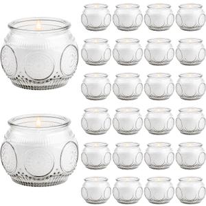 24 Pack of 4 Oz Mini Soy Candles, Vanilla Scented Candle Set in Vintage White for Home, Gifts, Party Favors, Spa & Relaxation It's a Very Holiday Gift to Give to Family and Friends!