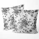 Yobvec Black and White Floral Pillow Covers Home Bedroom Decor, Chinoiserie Throw Pillowcase Cushion Cover for Bed Sofa Couch, 2 Sets, for 18x18 Inch