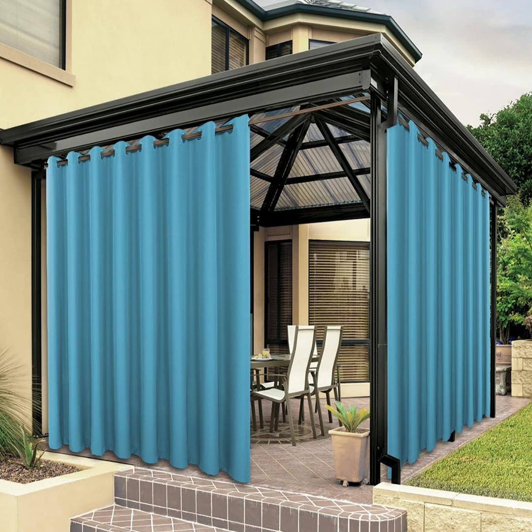 BONZER Waterproof Outdoor Curtains for Patio Porch Pergola Cabana Thick Privacy Wide Grommet Indoor Curtains for Bedroom Living Room, 1 Panel, 110W x 84L inch, Teal
