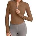 G4Free Women's Athletic Basic Jacket Full Zip Up Workout Jackets Long Sleeve with Pockets(Dark Coffee, L)