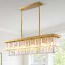 Siljoy Rectangular Gold Crystal Chandelier for Dining Room, 12-Light Modern Rectangle K9 Crystal Raindrop Chandelier Dimmable Ceiling Light for Living Room Kitchen Island, L47'' x W10'' x H10''