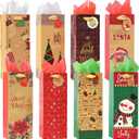Nihuecne 16 Pack Christmas Wine Bags with Tags & Tissue Paper for Xmas Holiday Gift Wrap,8 Designs (5 x 13 x 4 In)