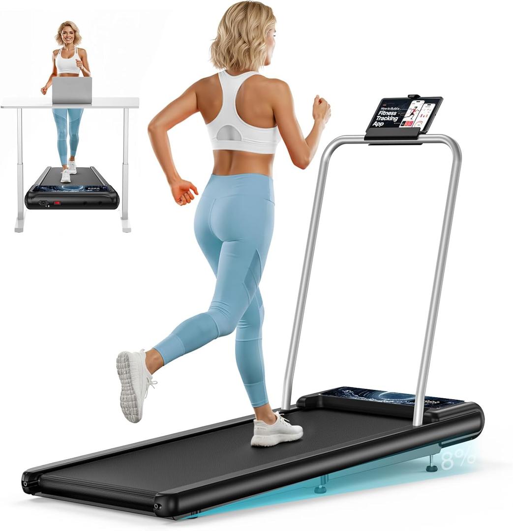 HCOIW Walking Treadmill Pad with Incline - Portable Under Desk Treadmill, Walking Mat Pad with Handle Bar, 2.5HP Low Noise, 2 in 1 Treadmills for Home Office, Remote Control with LED (Moon)